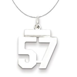 Silver, Athletic Collection, Small Polished Number 57 Necklace - 18 In